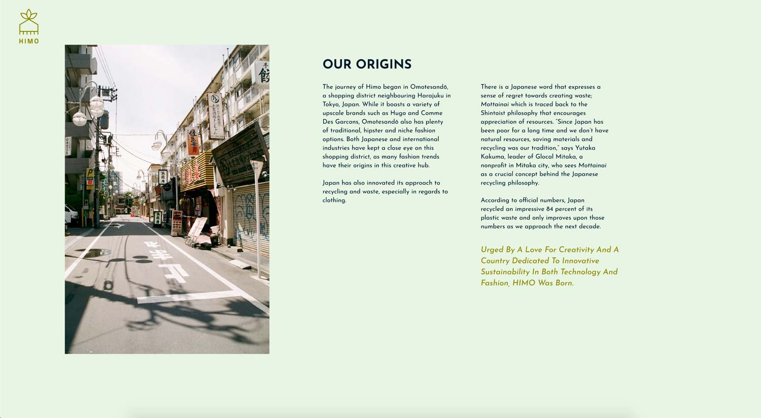 A snapshot of the HIMO origin section.