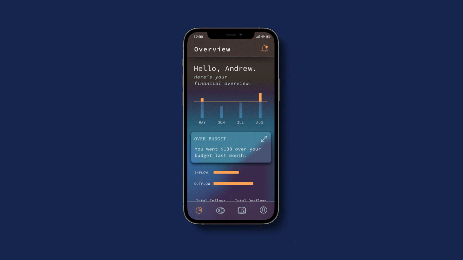 An animation of an iphone mockup against a blue background and text flashing on screen saying user oriented and accessible colours.